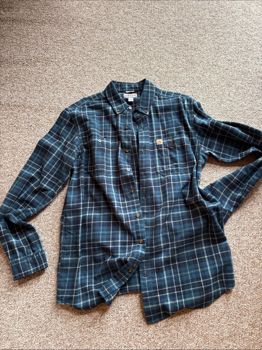 Carhartt Men’s Dark Blue Plaid Button-Up Work Shirt